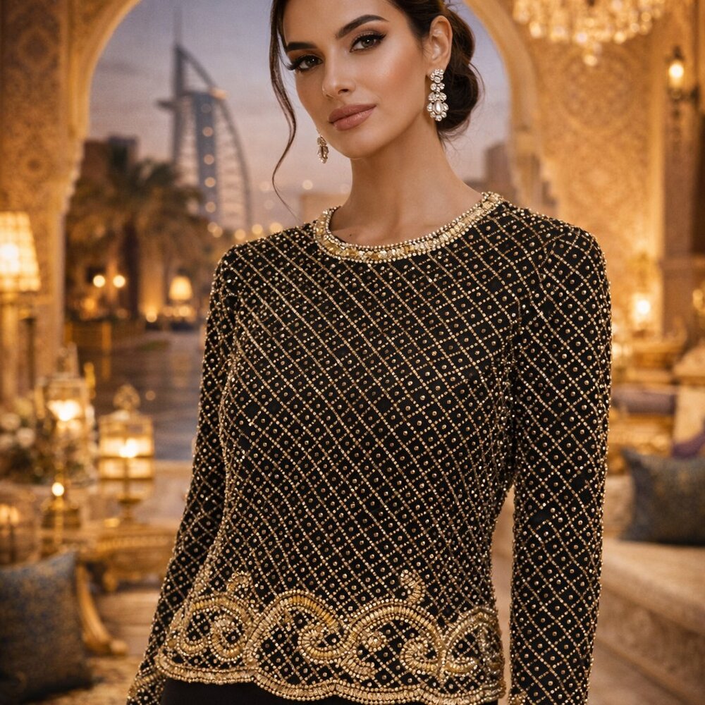 Dubai Gold Blouse 800 GRAMS of Beads - Handmade